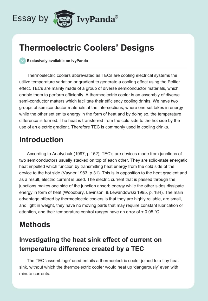 Thermoelectric Coolers’ Designs. Page 1