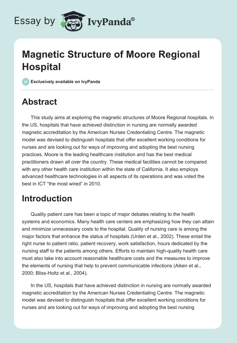 Magnetic Structure of Moore Regional Hospital. Page 1
