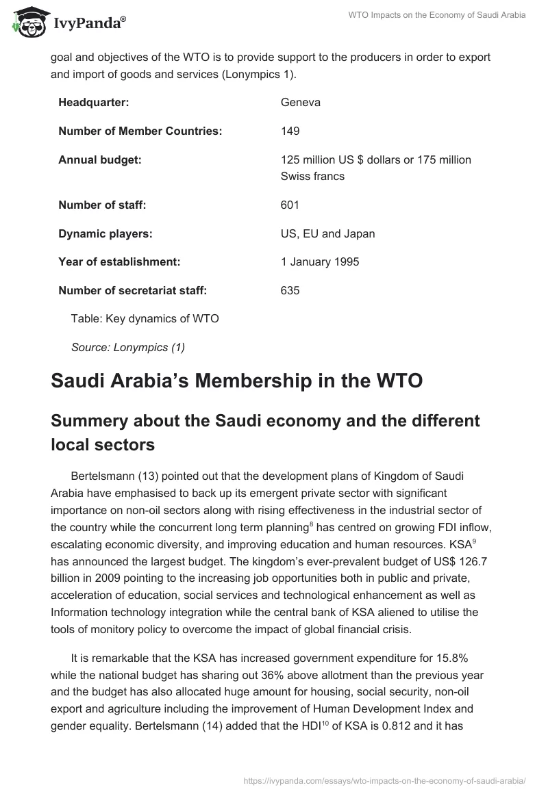WTO Impacts on the Economy of Saudi Arabia. Page 3