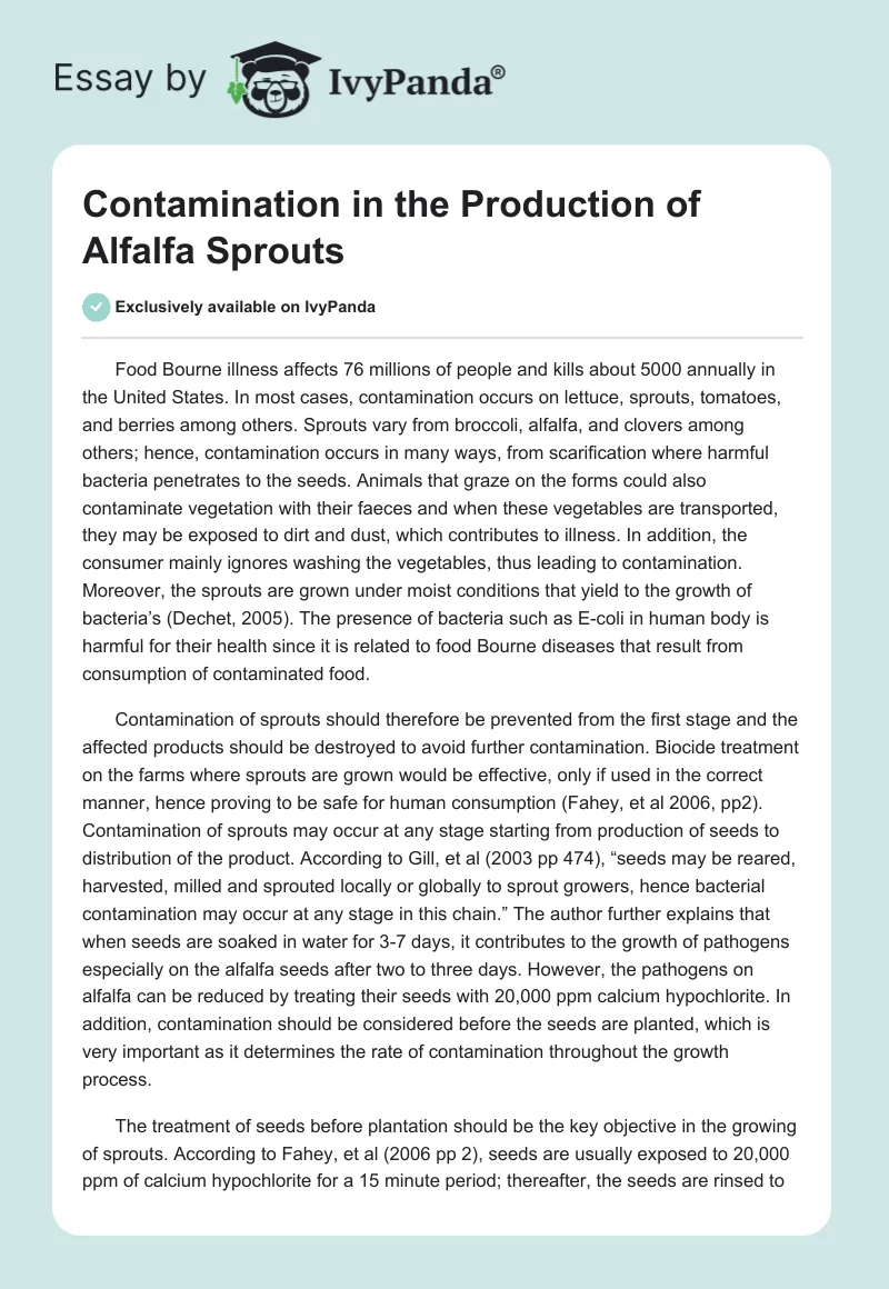Contamination in the Production of Alfalfa Sprouts. Page 1