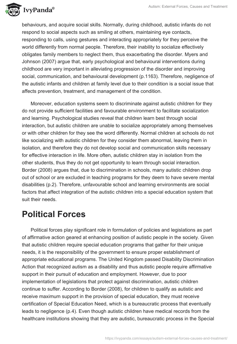 Autism: External Forces, Causes and Treatment. Page 2