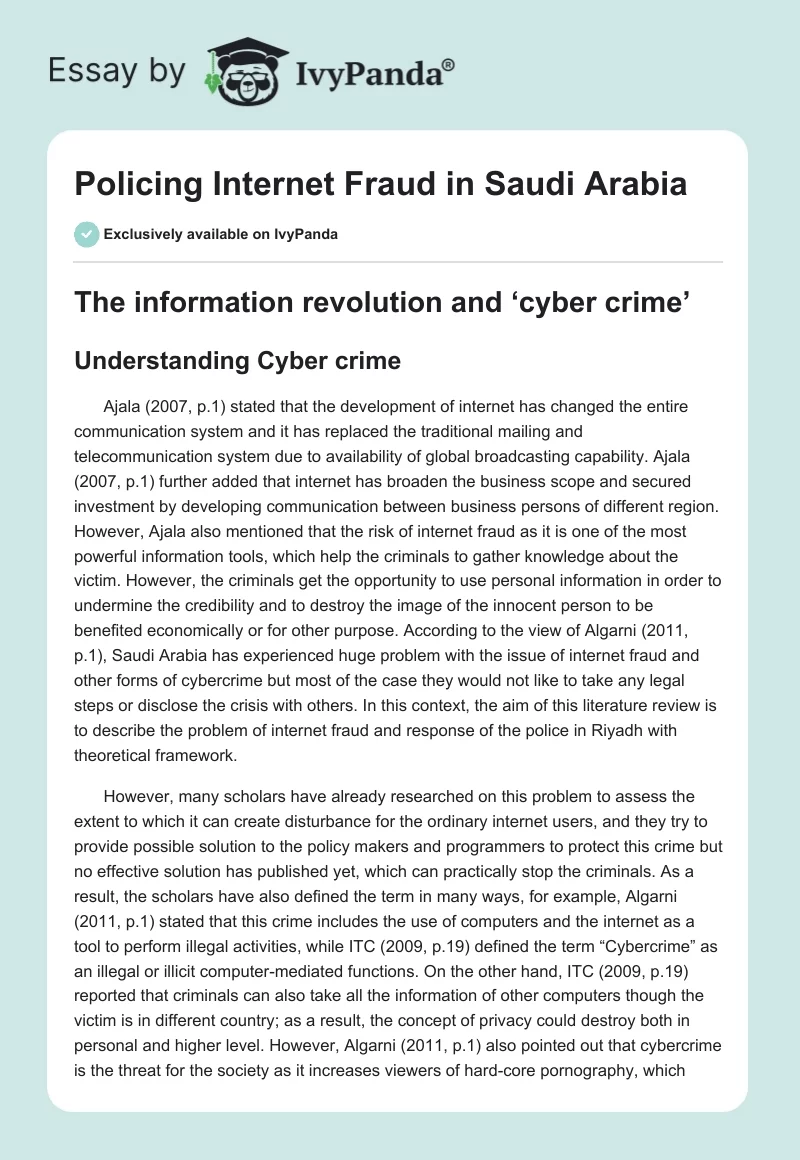 Policing Internet Fraud in Saudi Arabia. Page 1