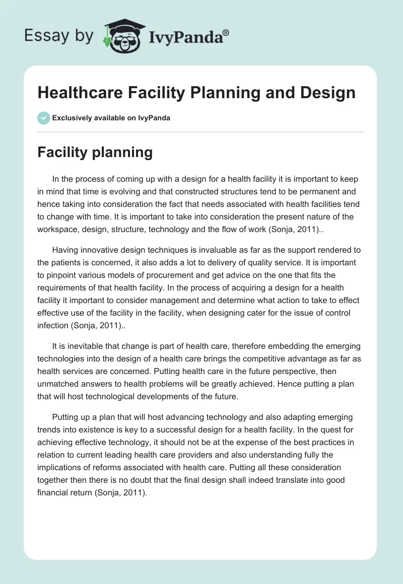 Healthcare Facility Planning and Design. Page 1