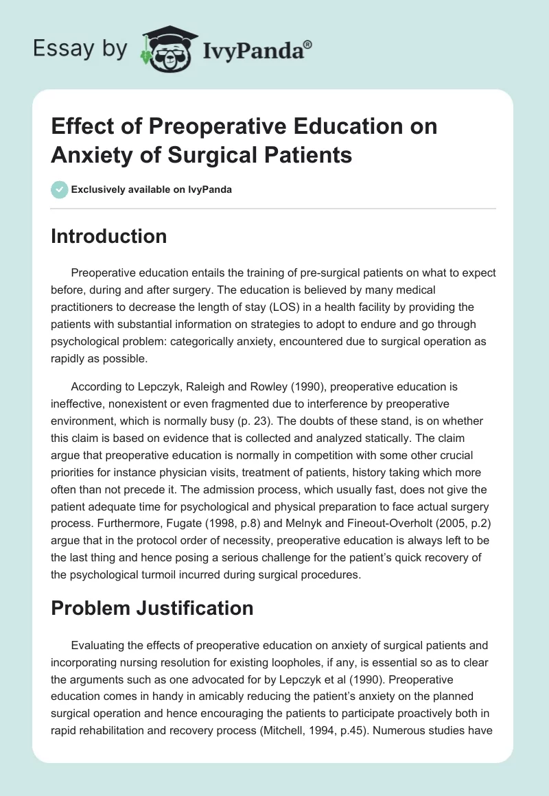Effect of Preoperative Education on Anxiety of Surgical Patients. Page 1