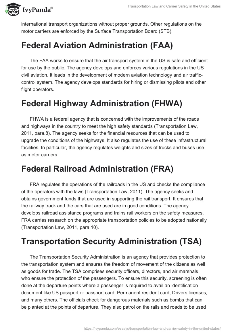 Transportation Law and Carrier Safety in the United States. Page 3