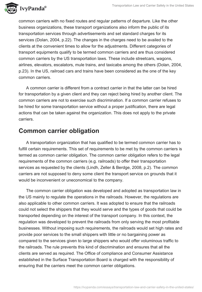 Transportation Law and Carrier Safety in the United States. Page 5