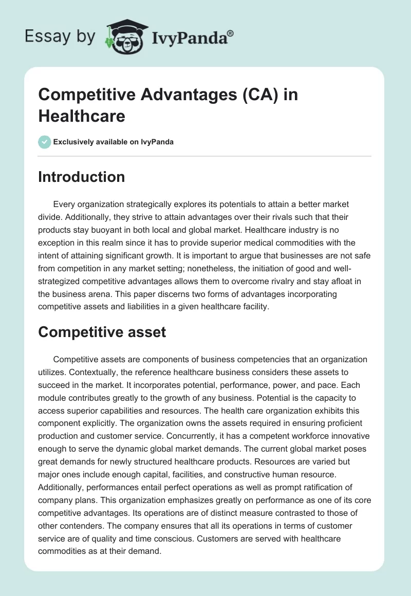 Competitive Advantages (CA) in Healthcare. Page 1