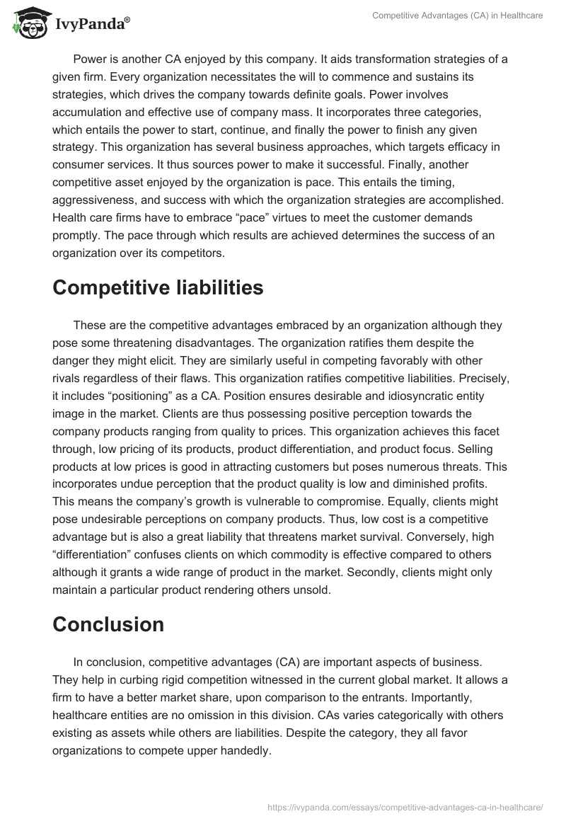 Competitive Advantages (CA) in Healthcare. Page 2