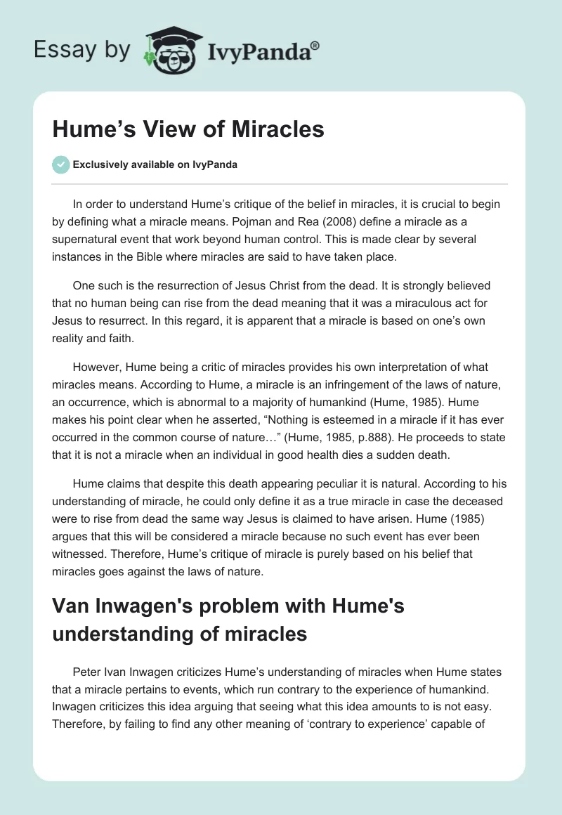 Hume’s View of Miracles. Page 1