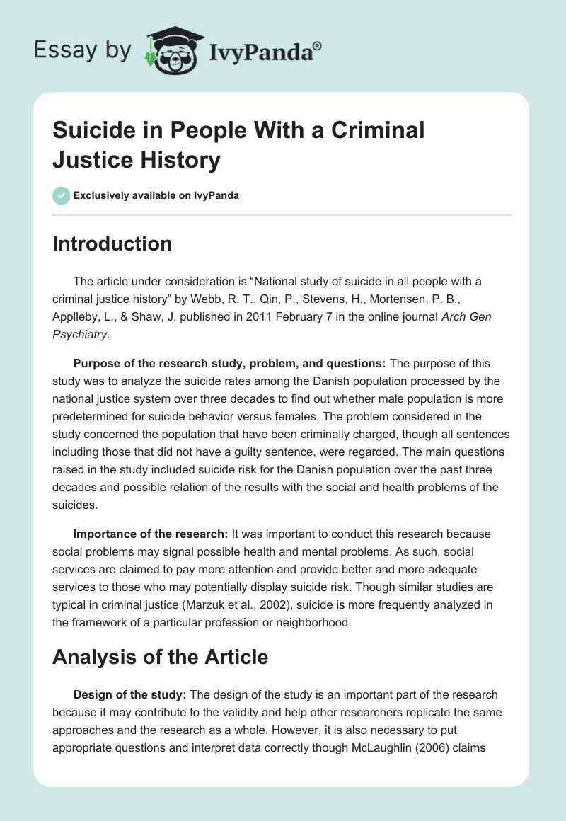 Suicide in People With a Criminal Justice History. Page 1