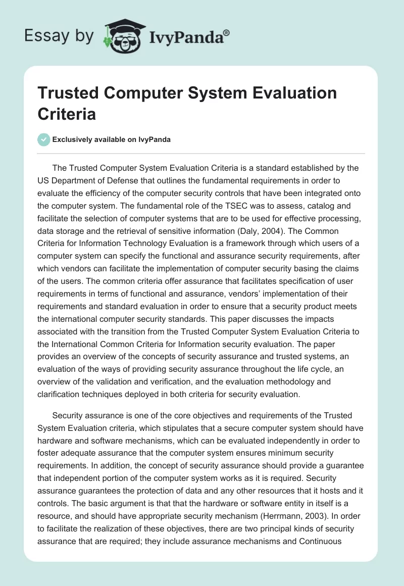 Trusted Computer System Evaluation Criteria. Page 1