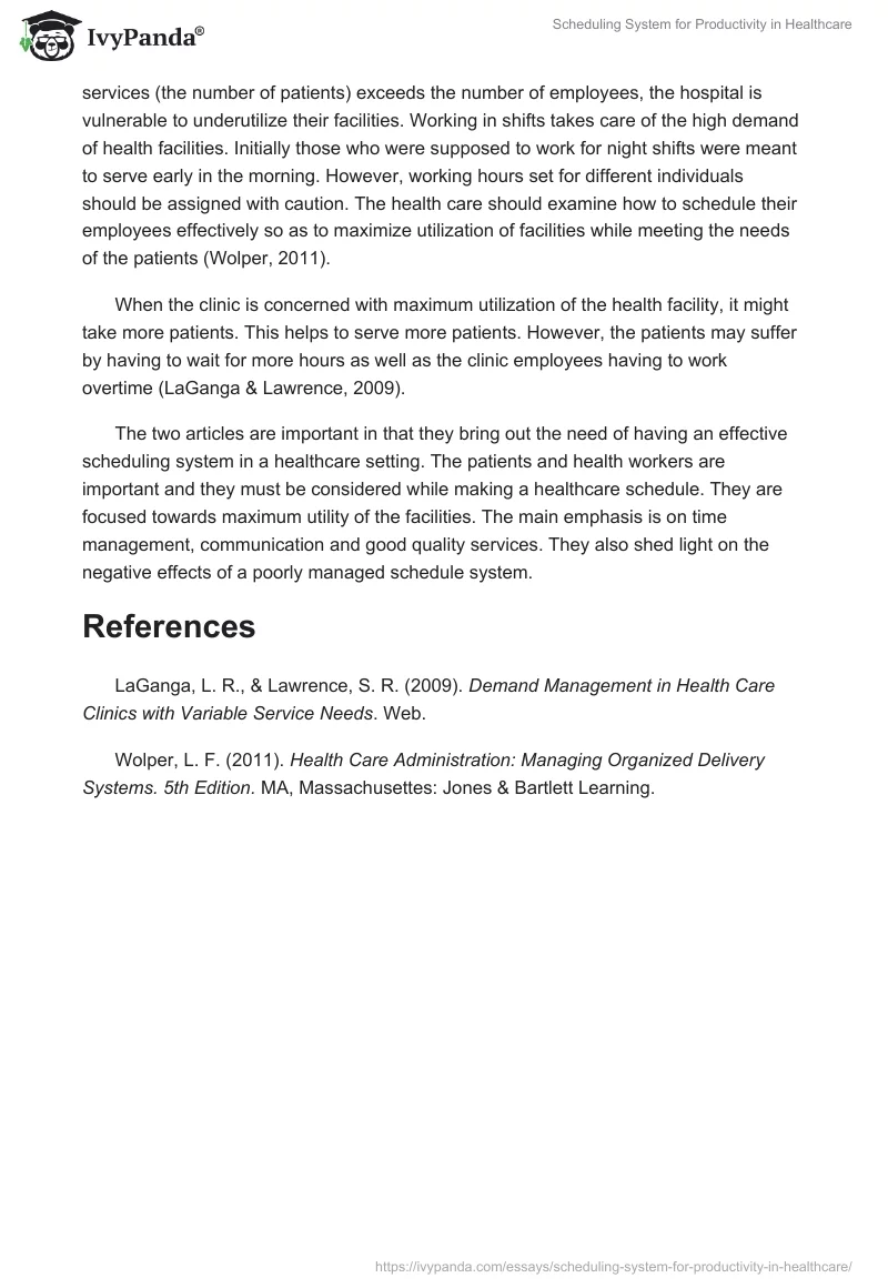 Scheduling System for Productivity in Healthcare. Page 2