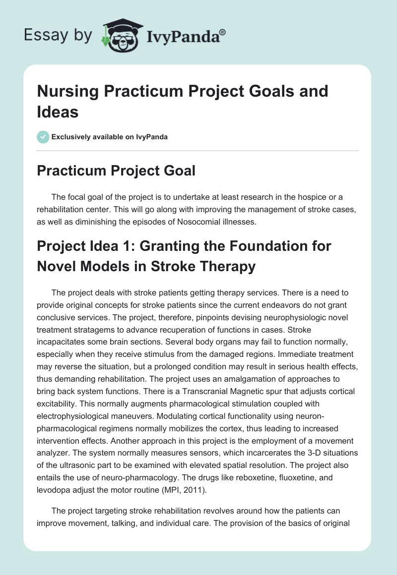 Nursing Practicum Project Goals and Ideas. Page 1