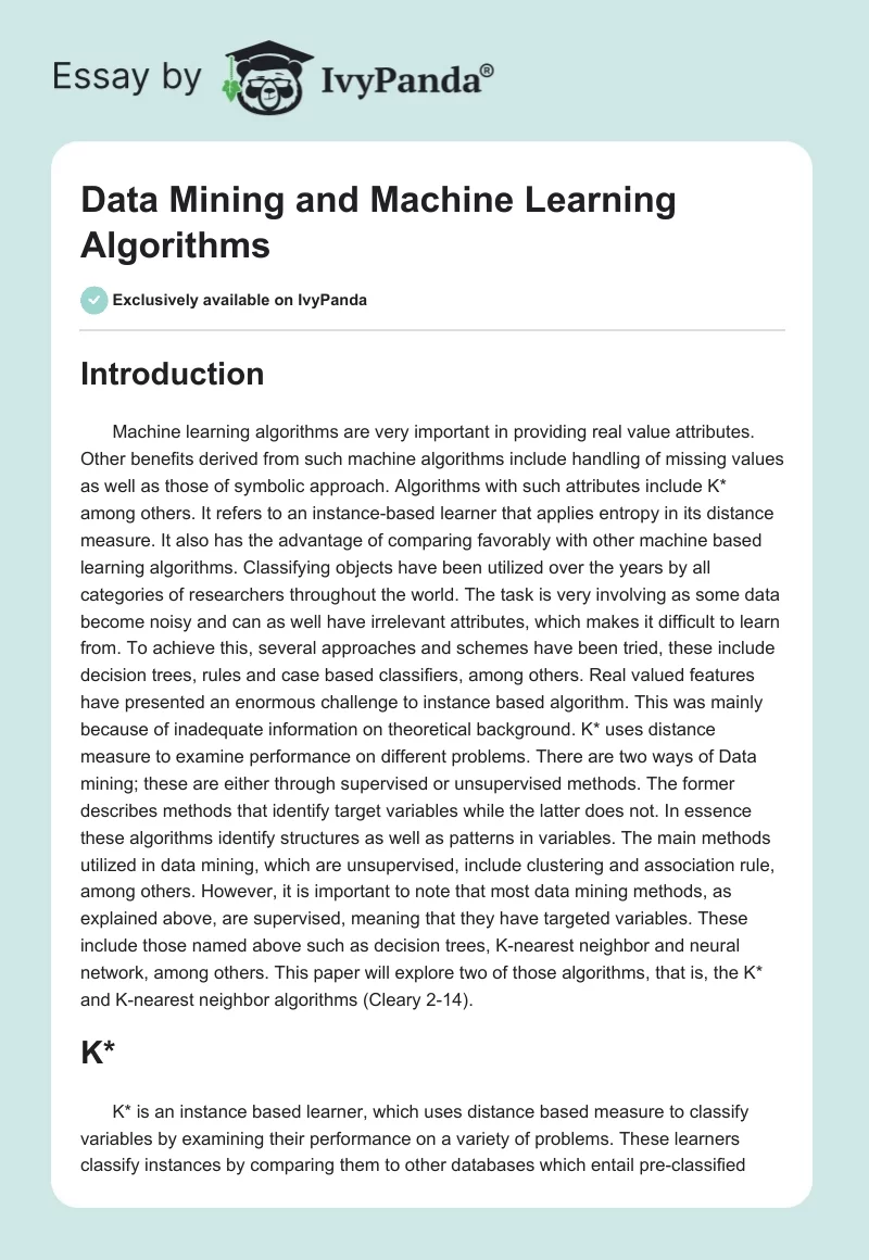 Data Mining and Machine Learning Algorithms. Page 1
