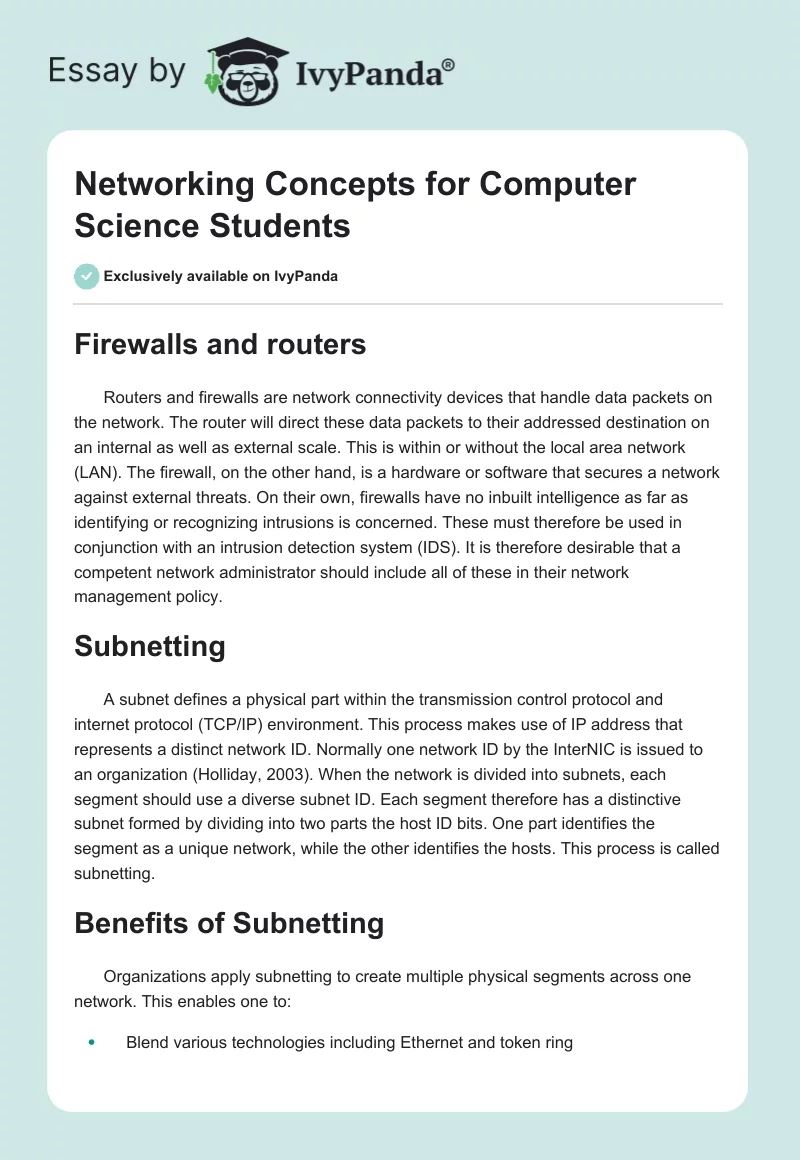 Networking Concepts for Computer Science Students. Page 1