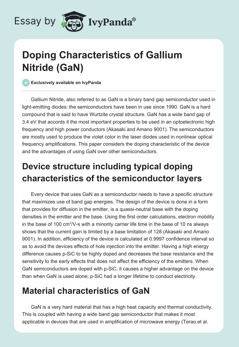 Doping Characteristics of Gallium Nitride (GaN). Page 1