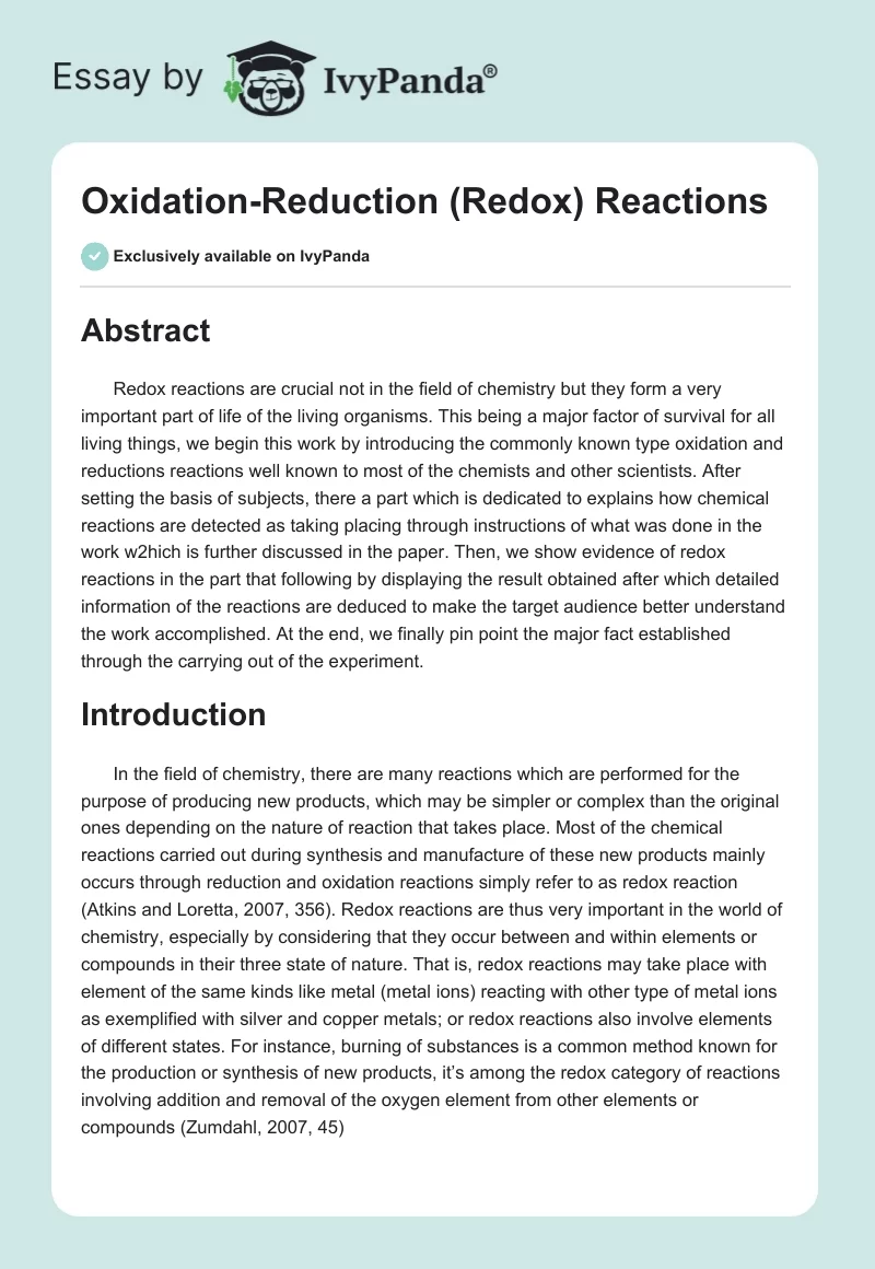 Oxidation-Reduction (Redox) Reactions. Page 1