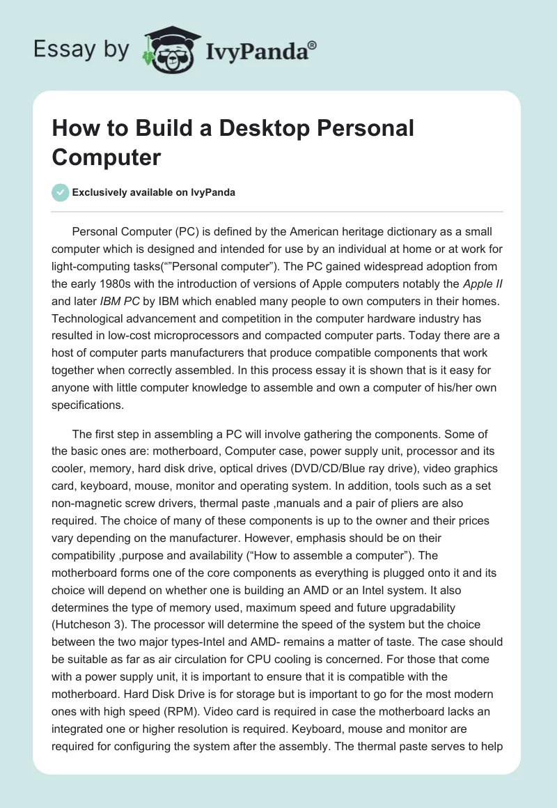 How to Build a Desktop Personal Computer. Page 1