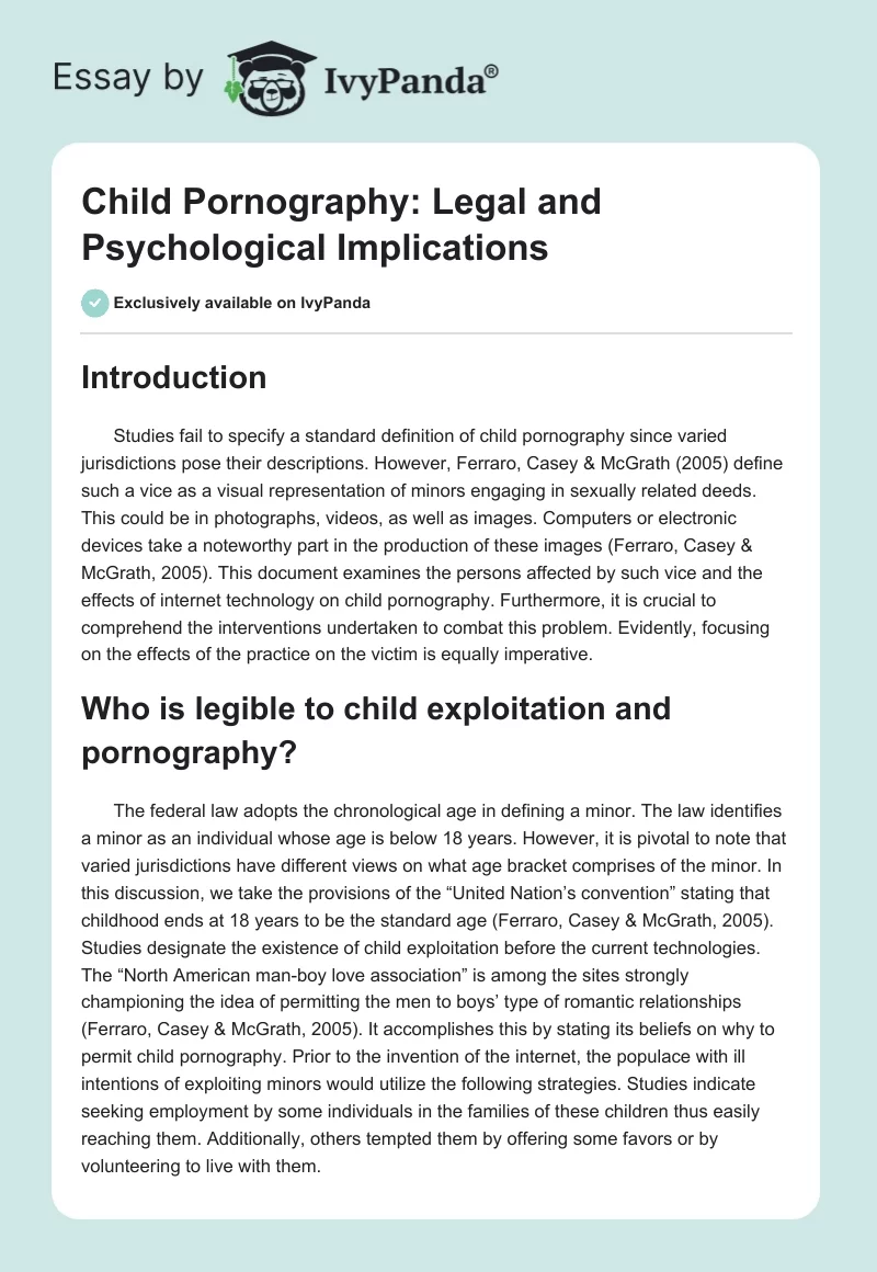 Child Pornography: Legal and Psychological Implications. Page 1