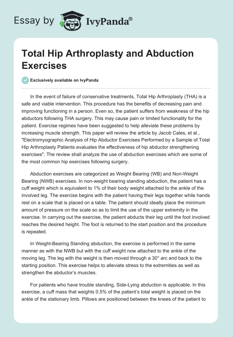 Total Hip Arthroplasty and Abduction Exercises. Page 1