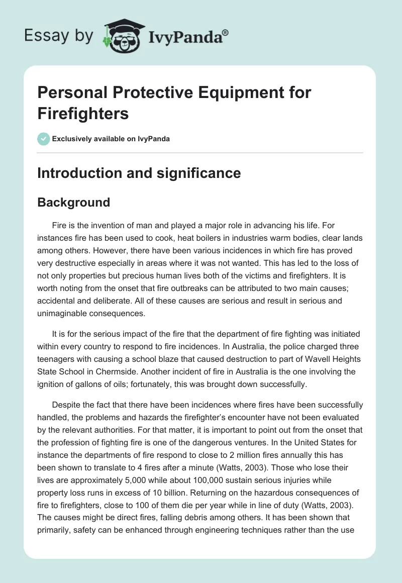 Personal Protective Equipment for Firefighters. Page 1
