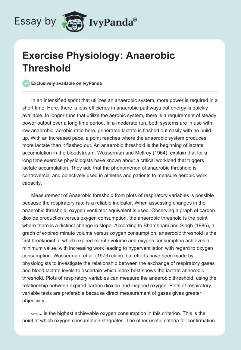 Exercise Physiology: Anaerobic Threshold. Page 1