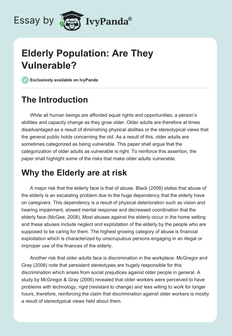 Elderly Population: Are They Vulnerable?. Page 1