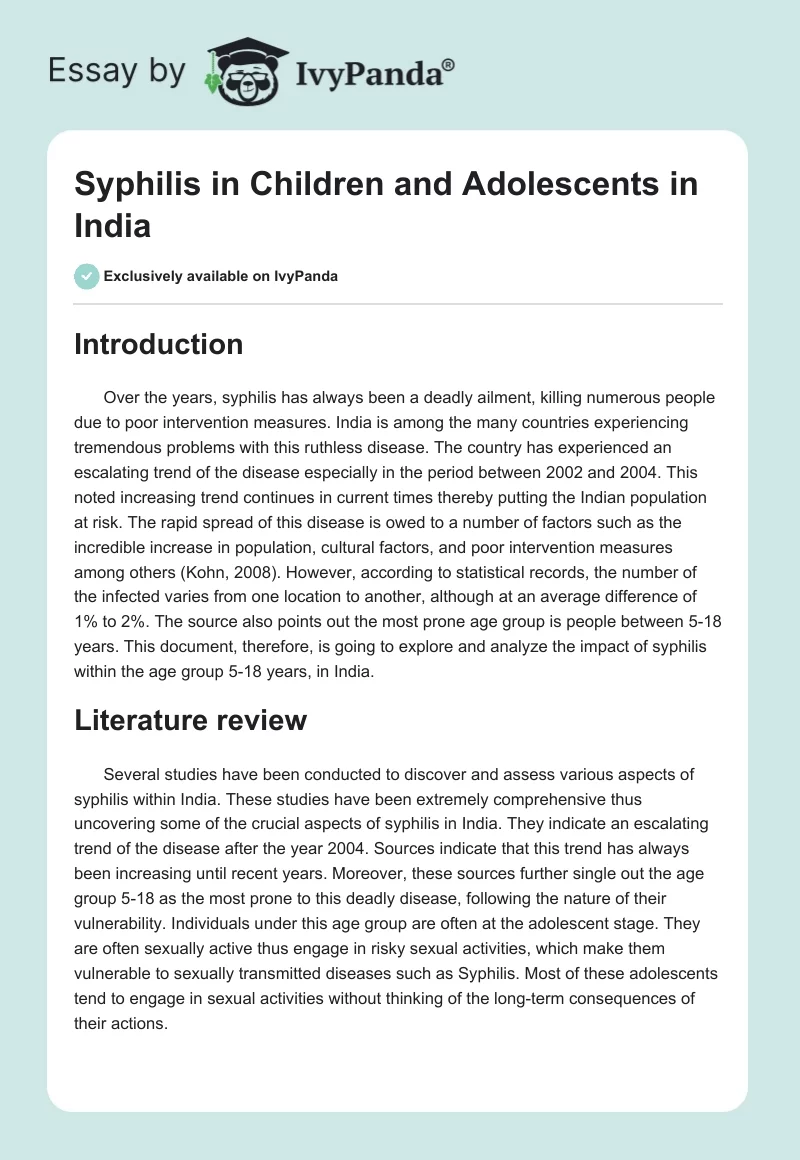 Syphilis in Children and Adolescents in India. Page 1