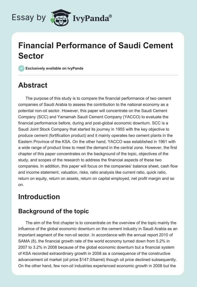 Financial Performance of Saudi Cement Sector. Page 1