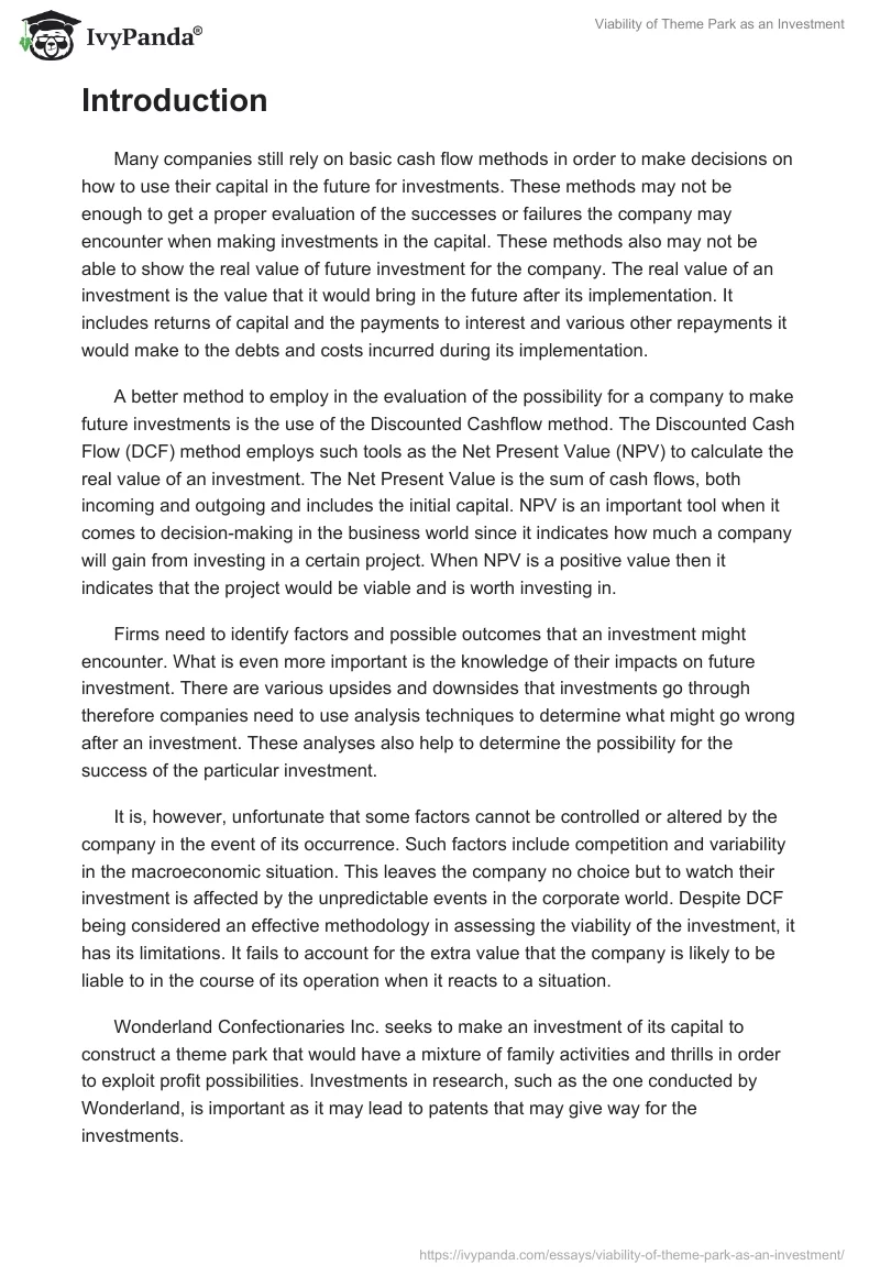 Viability of Theme Park as an Investment. Page 2