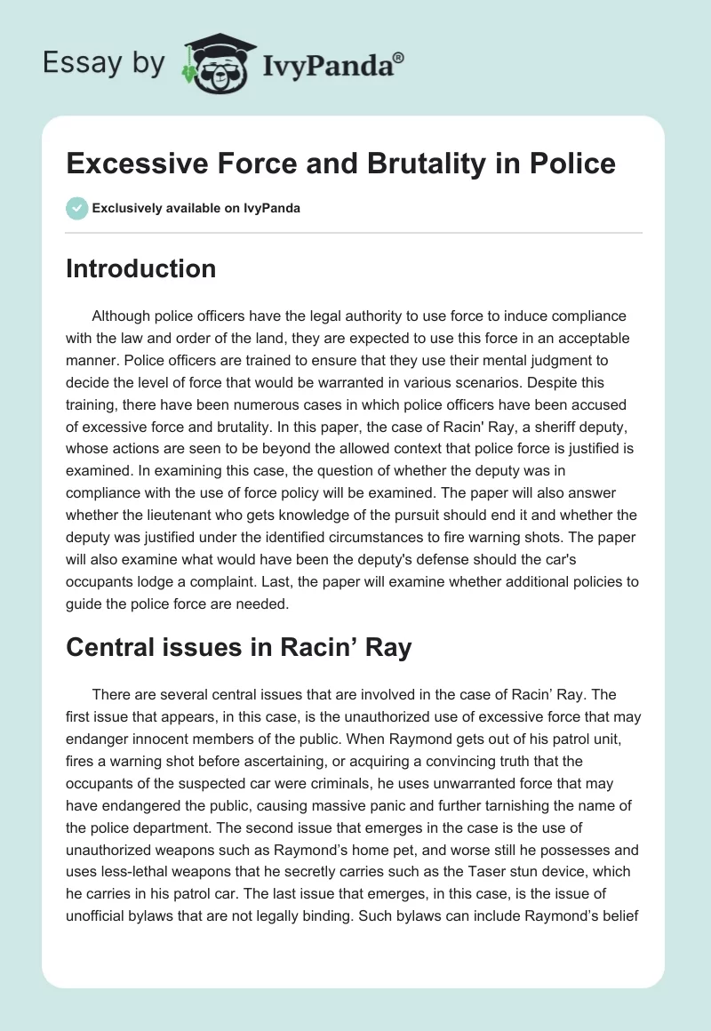 Excessive Force and Brutality in Police. Page 1