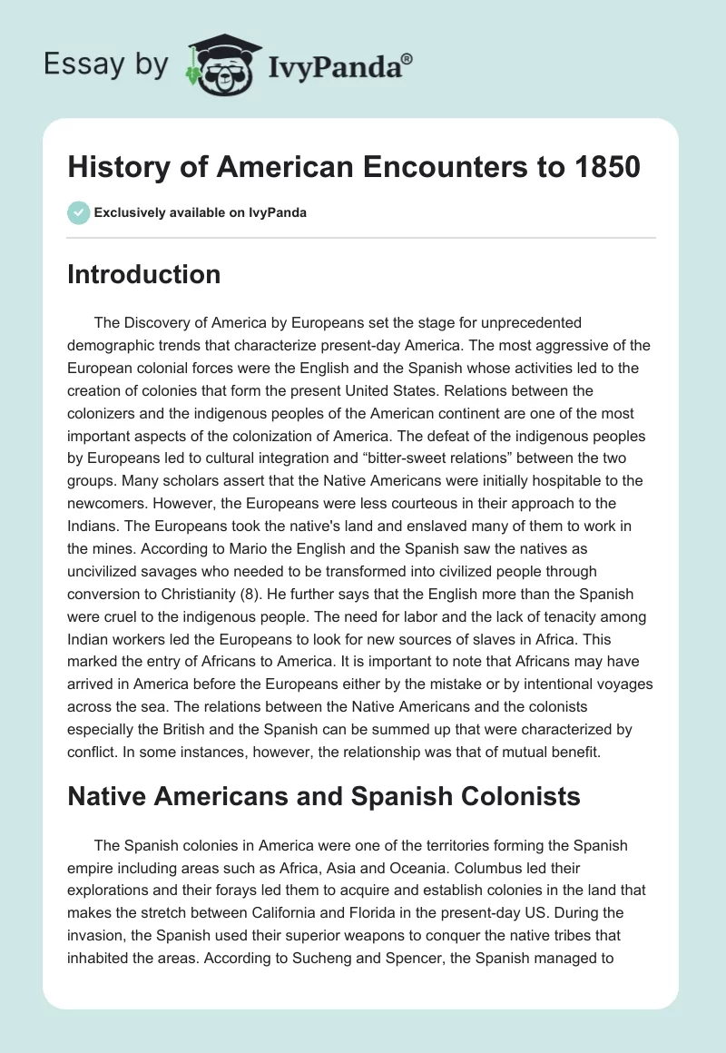 History of American Encounters to 1850. Page 1