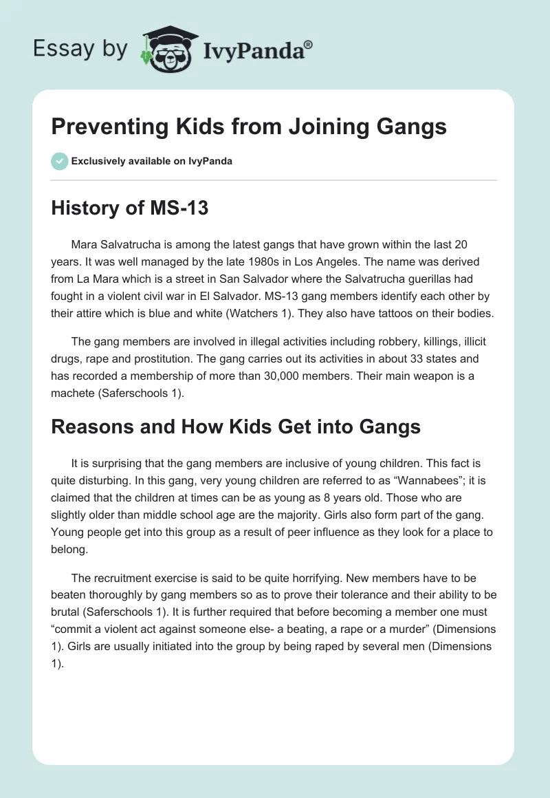 Preventing Kids from Joining Gangs. Page 1