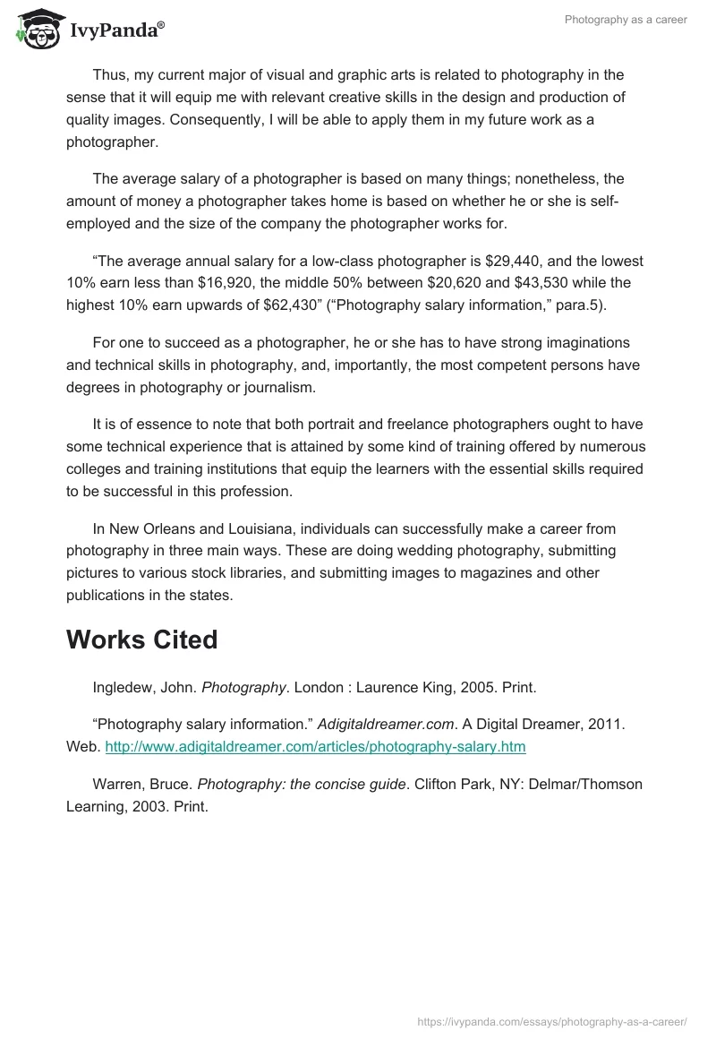Photography as a Career. Page 2