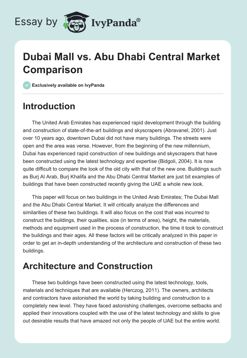 Dubai Mall vs. Abu Dhabi Central Market Comparison. Page 1