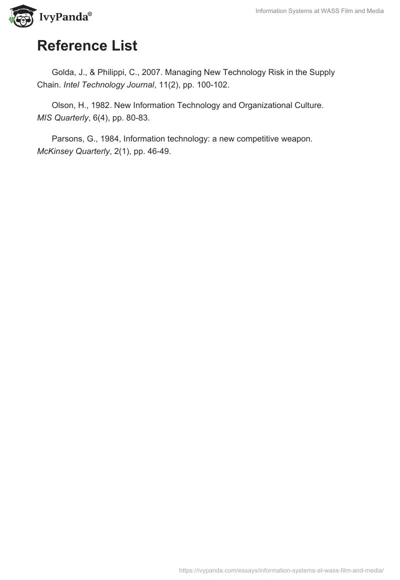 Information Systems at WASS Film and Media. Page 4