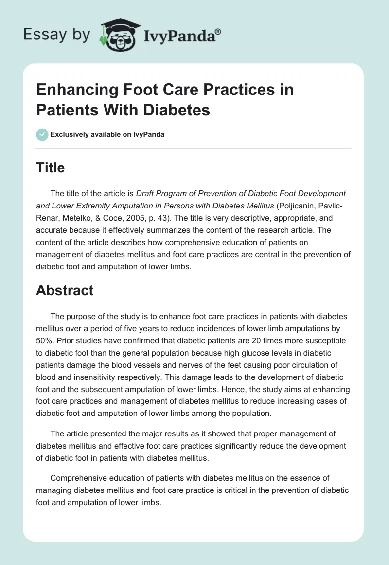 Enhancing Foot Care Practices in Patients With Diabetes. Page 1