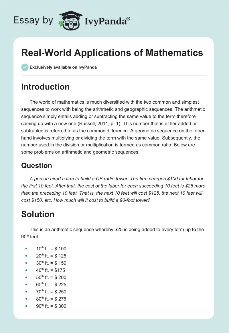 Real-World Applications of Mathematics. Page 1