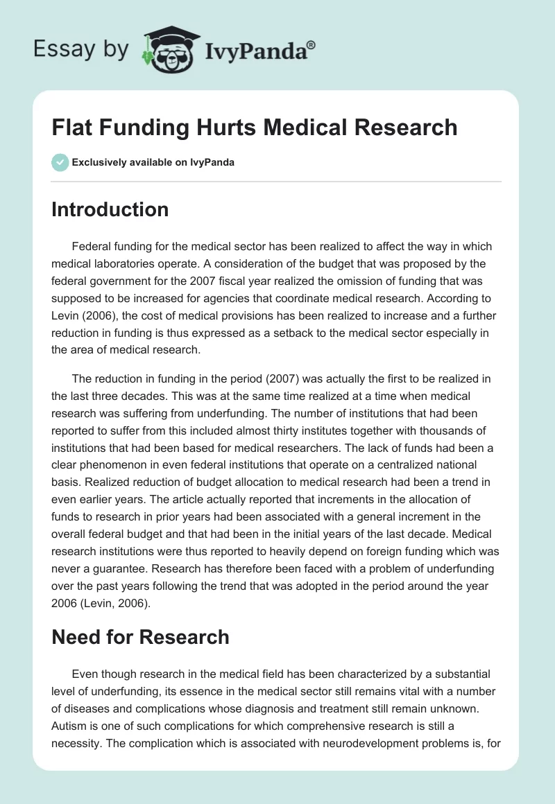 Flat Funding Hurts Medical Research. Page 1