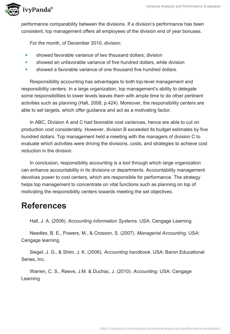 Variance Analysis and Performance Evaluation. Page 2