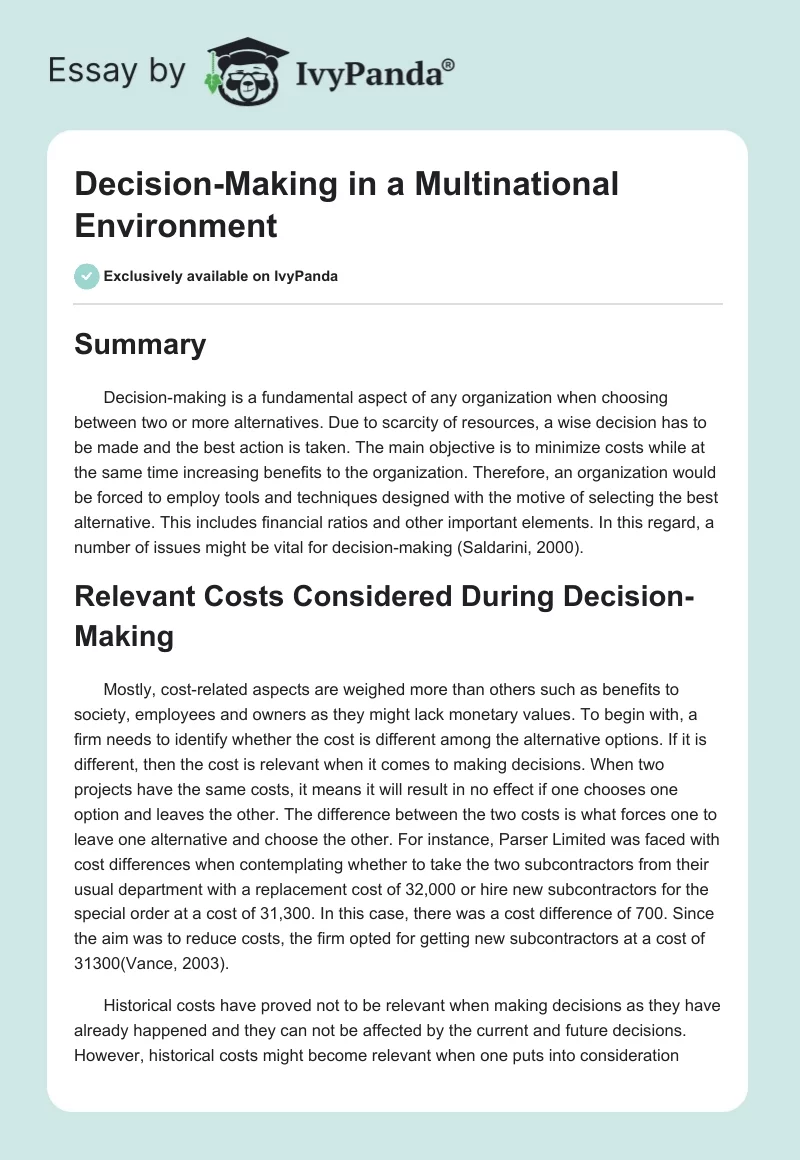 Decision-Making in a Multinational Environment. Page 1
