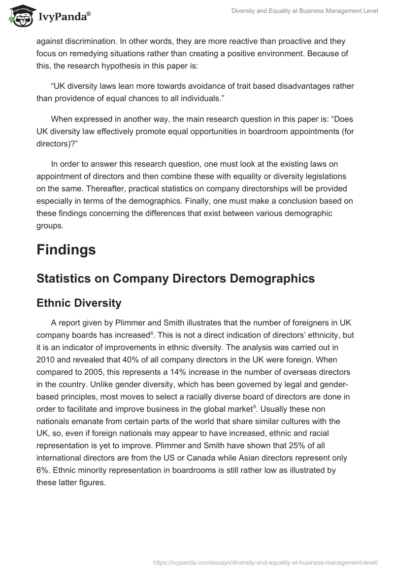 Diversity and Equality at Business Management Level. Page 2