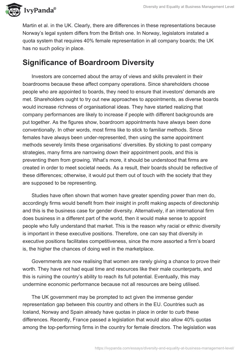 Diversity and Equality at Business Management Level. Page 4