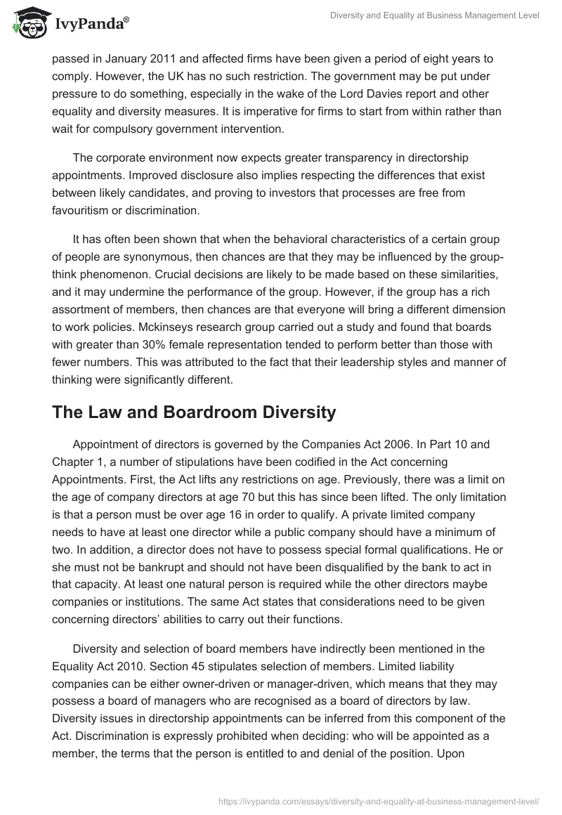 Diversity and Equality at Business Management Level. Page 5