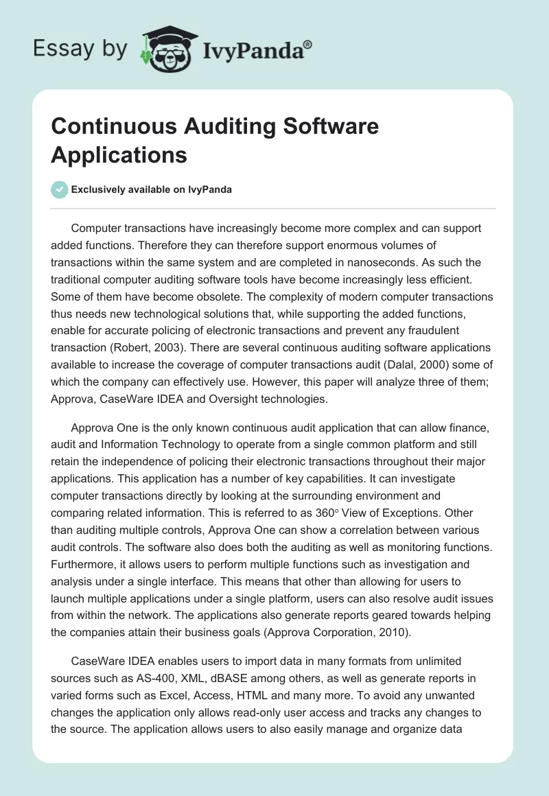 Continuous Auditing Software Applications. Page 1