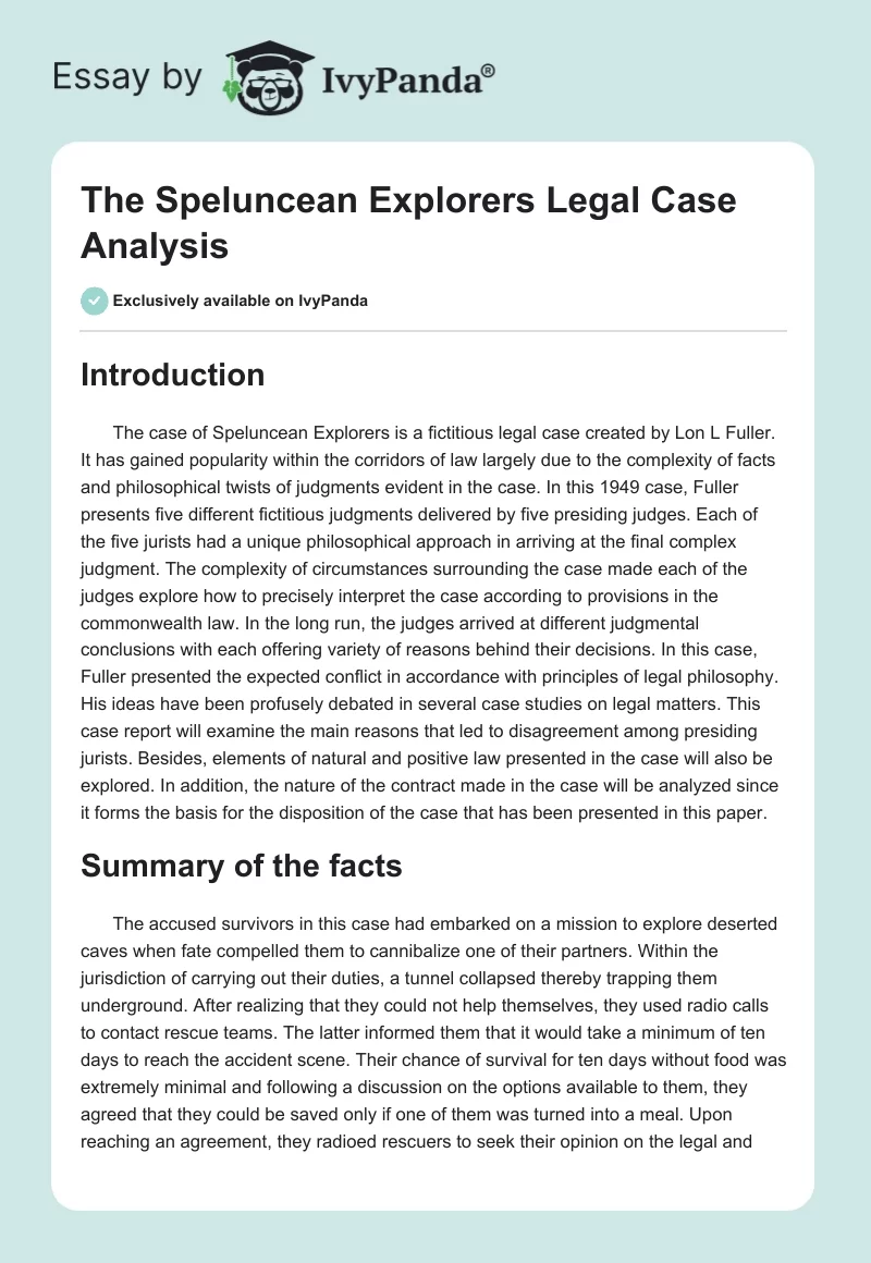 The Speluncean Explorers Legal Case Analysis. Page 1