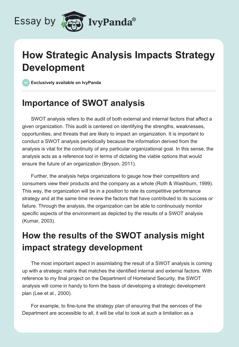 How Strategic Analysis Impacts Strategy Development. Page 1