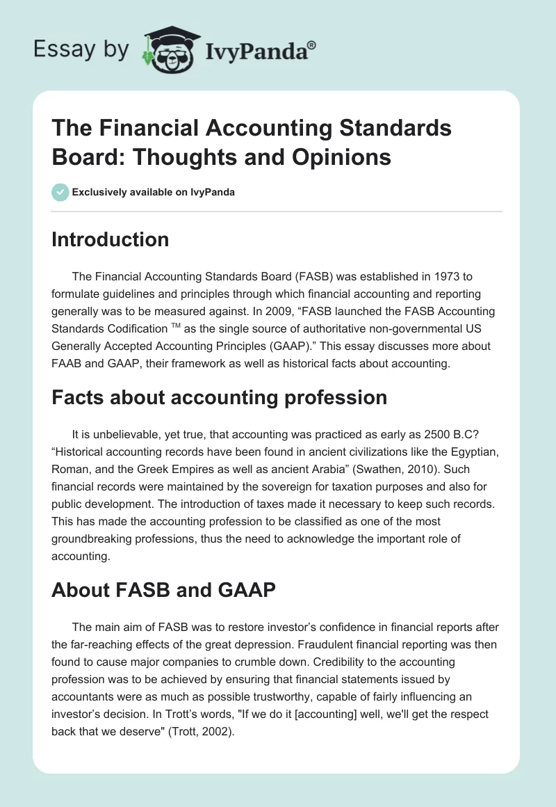 The Financial Accounting Standards Board: Thoughts and Opinions. Page 1