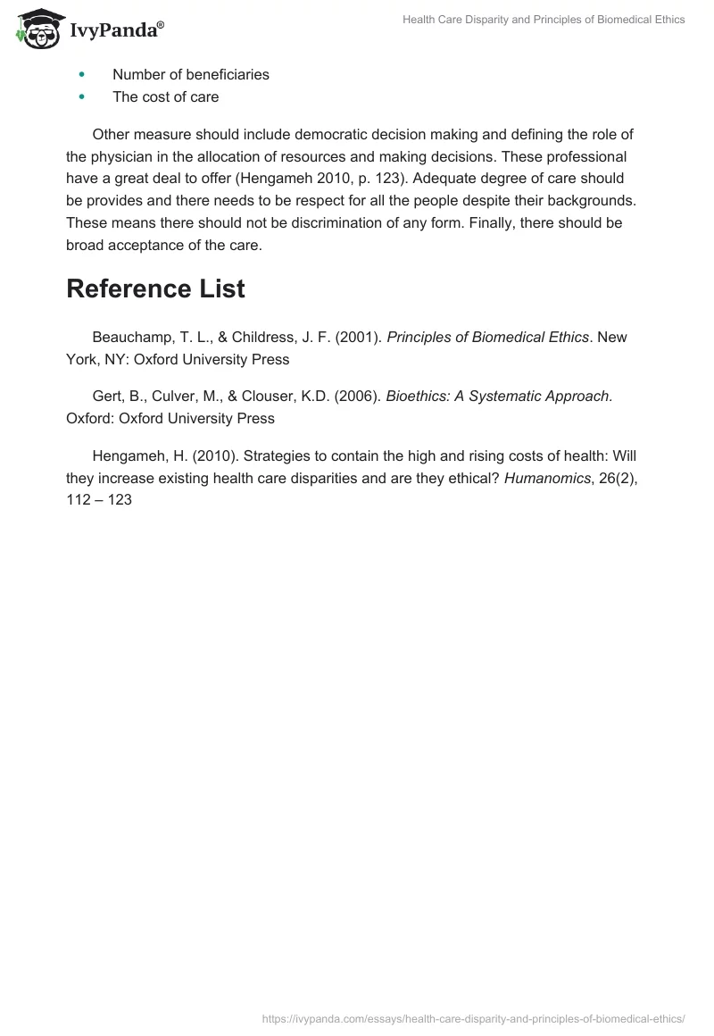Health Care Disparity and Principles of Biomedical Ethics. Page 3