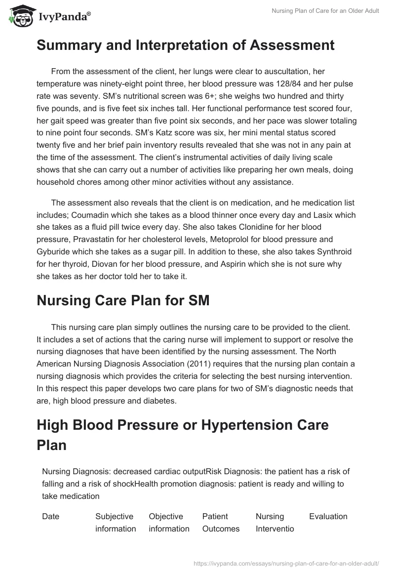 Nursing Plan of Care for an Older Adult. Page 3
